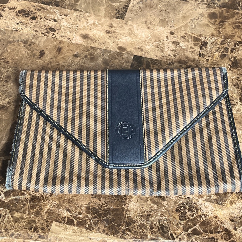 Fendi Striped Clutch with Logo Accent